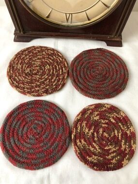 Vintage Farmhouse Country Braided Rug Coaster Set